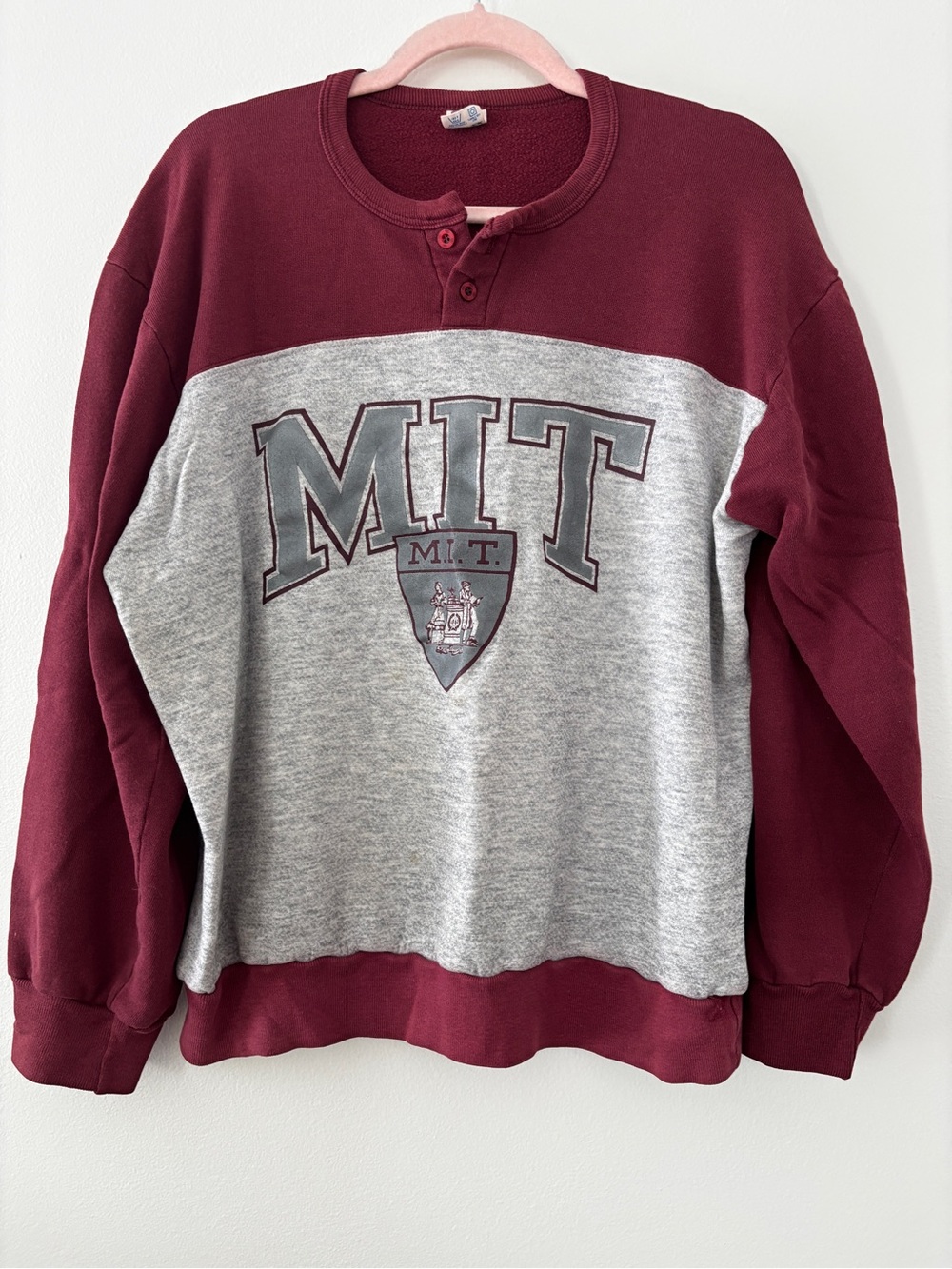 Vintage 80s MIT Crewneck Henley Style Sweatshirt Rare Champion